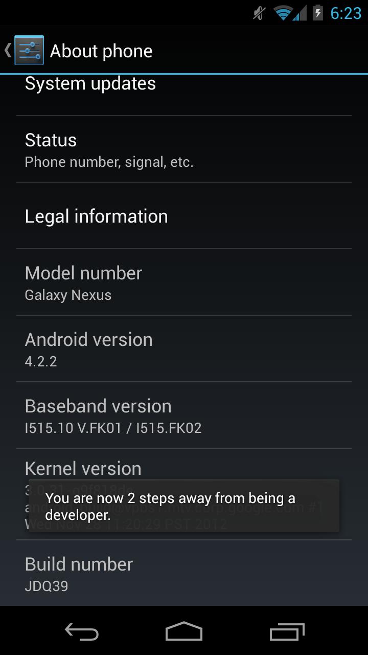 tapping build number
