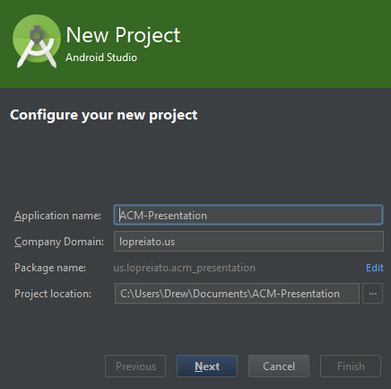 android studio new project